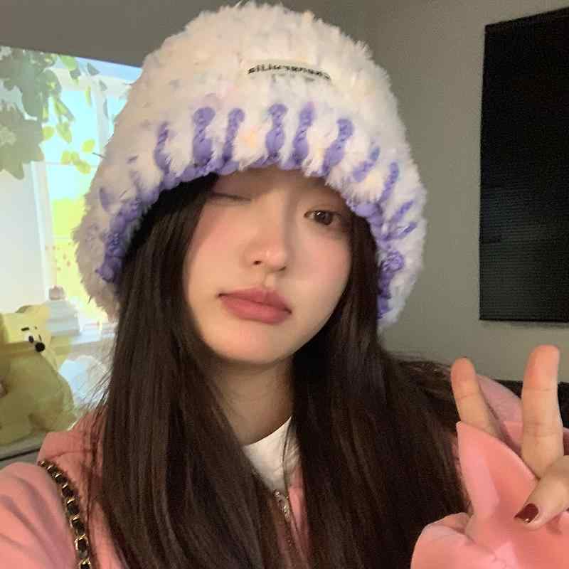 バケットハット レディース ニット帽 秋冬 ショッピング 旅行 韓国 ウール 小顔効果 サイクリング 防寒 耳 カバー 暖かい ロゴ もこもこ 黒 青 赤