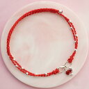 アンクレット レディース おしゃれ 夏 足首 アクセサリー 華奢 紐 ビーズ チャーム プレゼント レッド ワインブラック 銅メッキシルバー