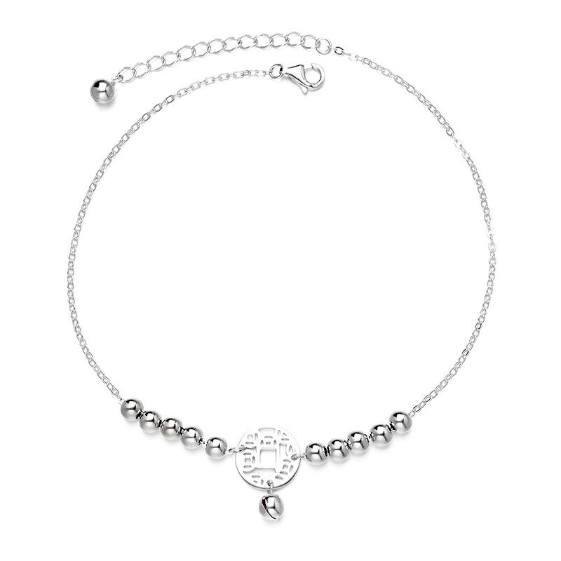 アンクレット レディース おしゃれ チャーム 銅貨 シルバー シンプル 華奢 チェーン 長さ 調節 個性 ビーズ 足首 アクセサリー ギフト