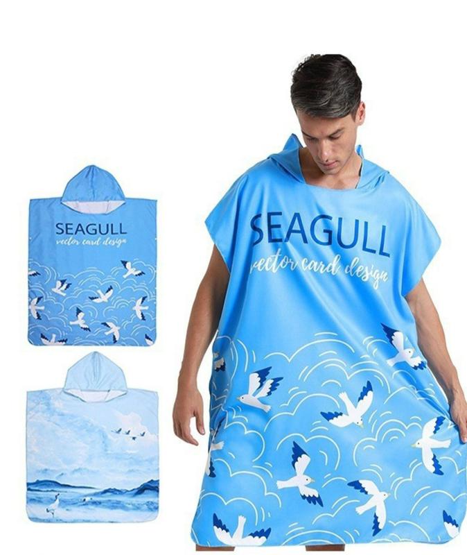 タオル ポンチョ 大人 メンズ バスローブ マント フード スナップボタン 速乾 吸水 ソフト マイクロファイバー おしゃれ チャイナ風 鶴 カモメ ヤシの木 ...