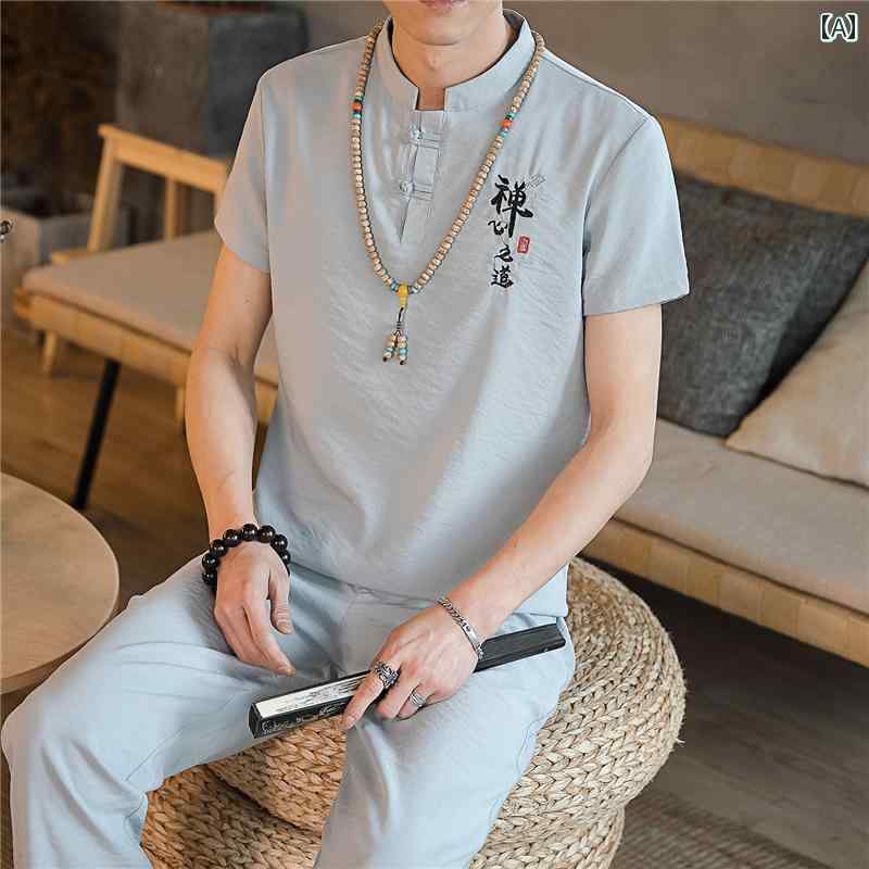 シャツ チャイナ風 メンズ 涼しい ひんやり 快適 レトロ 夏 薄手 半袖 大きいサイ...
