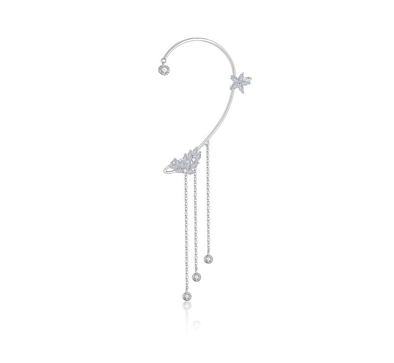イヤーカフ 大ぶり 揺れる おしゃれ レディース フリンジ チェーン 花 クリップ アクセサリー シルバー 結婚式 パーティー プレゼント