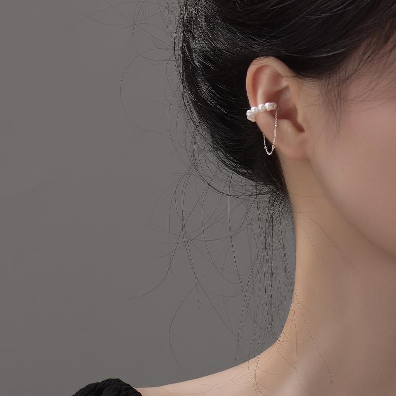 イヤーカフ パール 揺れる おしゃれ レディース スターリングシルバー クリップ チェーン 箱付 アクセ..