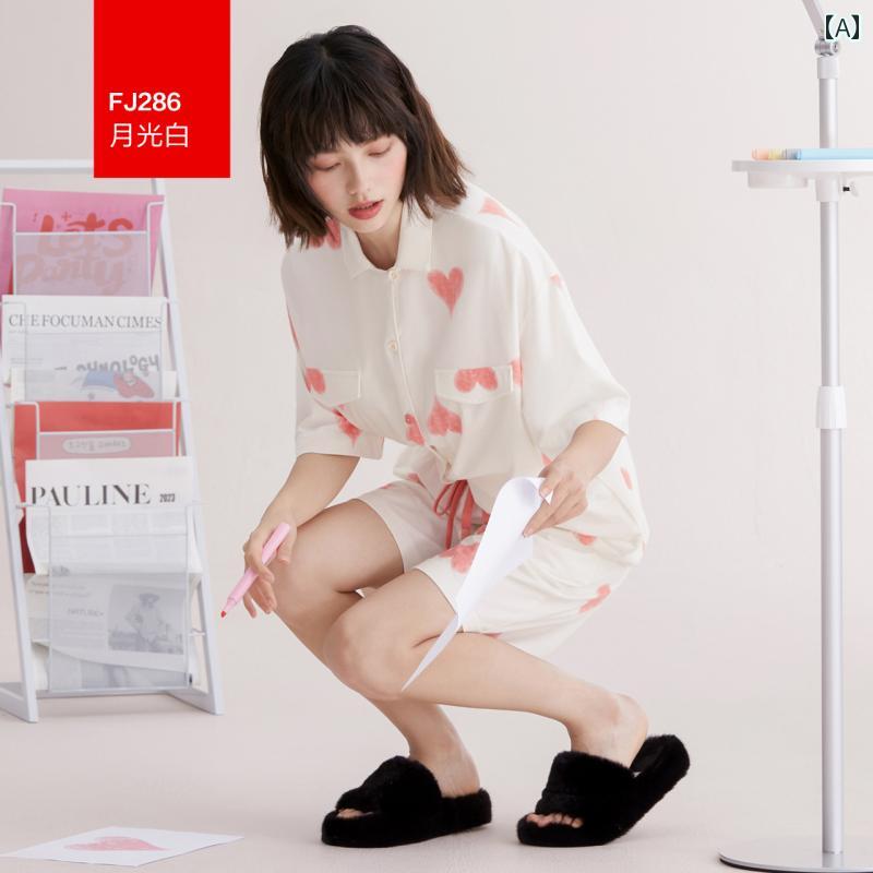 パジャマ レディース 半袖 短パン キャミソール 夏 かわいい 大きいサイズ セットアップ 涼しい 上下 ルームウェア 寝間着 胸パッド付 モダール 開襟 ボタン ポケット 通気性 柔らかい ゆったり リラックス カジュアル 入院 お泊り ハート 白 黒