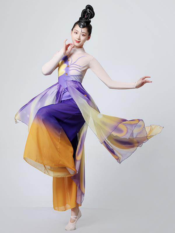中国 舞踊 衣装 エレガント 夏 レディース ワイドパンツ 小さめ クラシック 民族 ベリーダンス 透け感 ドレープ 練習着 演劇 撮影 グラ..