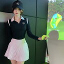 ゴルフウェア レディース 大きいサイズ 春夏 プリーツ スカート セットアップ トップス 長袖 ブラック ホワイト ミニ丈 通気性 快適 速乾 スリム フィット