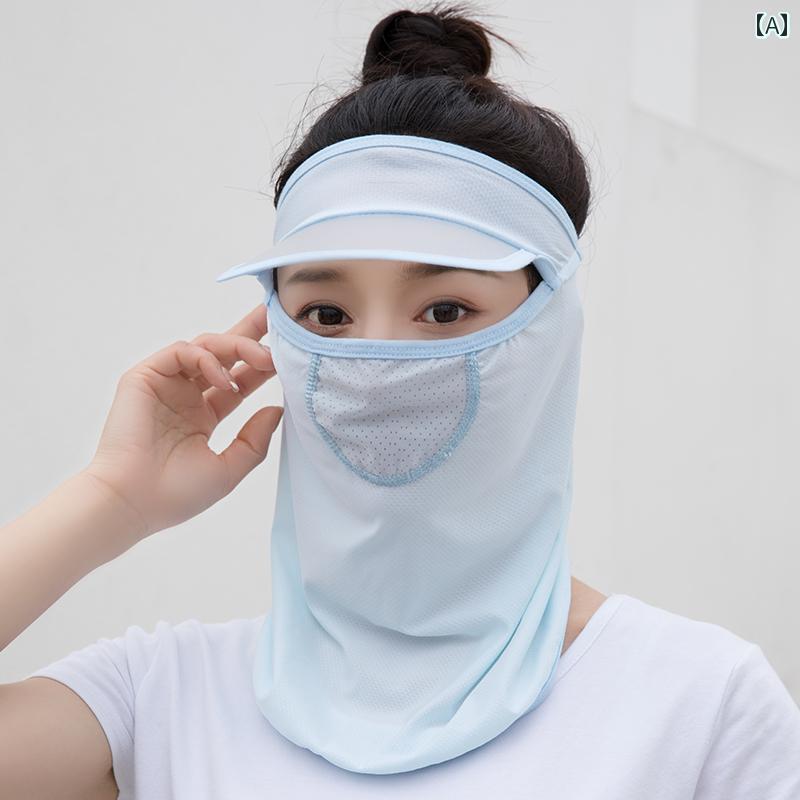 フェイスマスク UV カット サンバイザー レディース 夏 ひんやり 首まで ネックガード シンプル 通気性..