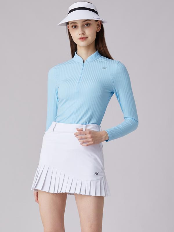 ゴルフウェア レディース 大きいサイズ 春夏 スカート セットアップ トップス 長袖 スタンドカラー 速乾 スポーツ ホワイト ブルー ピンク スリム おしゃれ インナーパンツ付き プリーツ