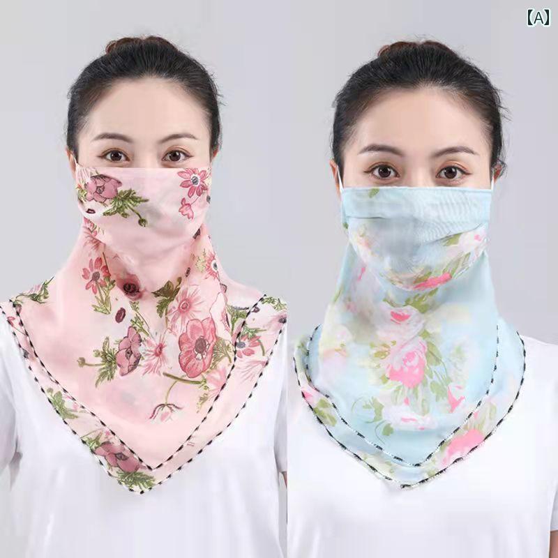 フェイスマスク 日焼け防止 おしゃれ レディース 夏 首まで ネックガード スカーフ 耳かけ 洗える 花 ピンク ホワイト グリーン アウトドア ドライブ