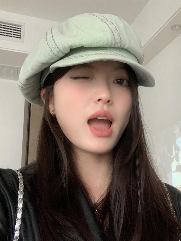 レディース 帽子 おしゃれ キャスケット ペインターハット 韓国 女性 秋 カジュアル 普段使い 画家 レトロ 青 デニム 無地 シンプル
