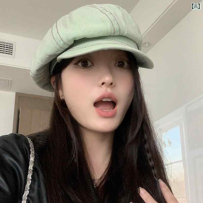 レディース 帽子 おしゃれ キャスケット ペインターハット 韓国 女性 秋 カジュアル 普段使い 画家 レトロ 青 デニム 無地 シンプル