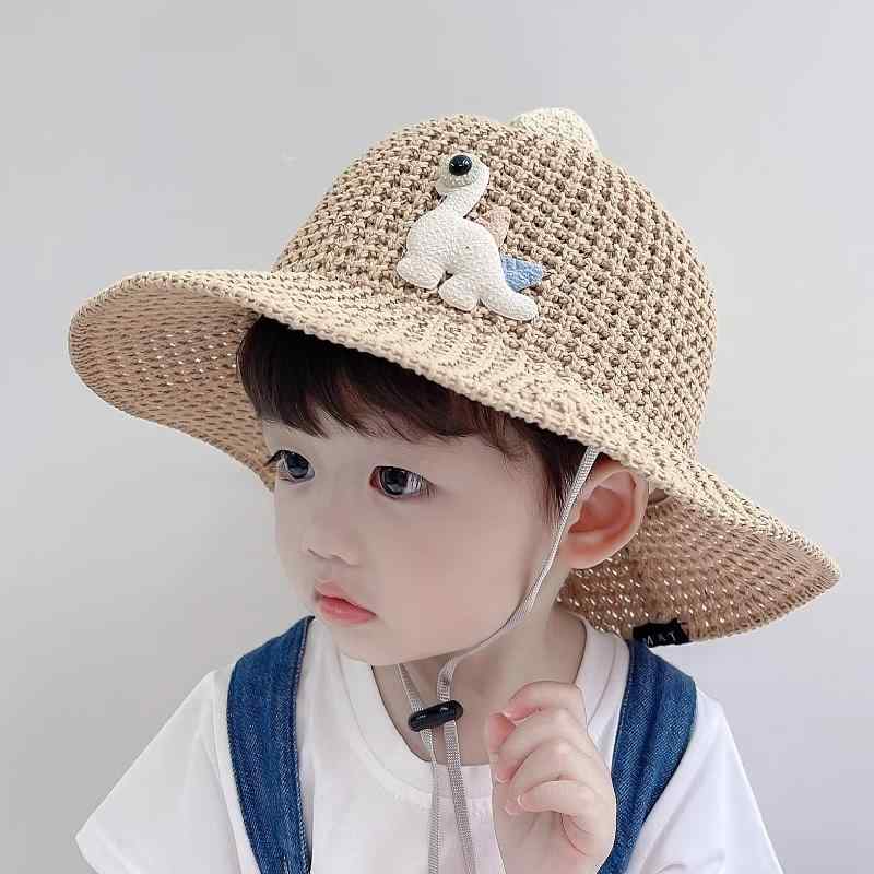 麦わら帽子 キッズ 男の子 女の子 かわいい 夏 つば広 日焼け防止 恐竜 クマ あご紐 調節 レジャー旅行..