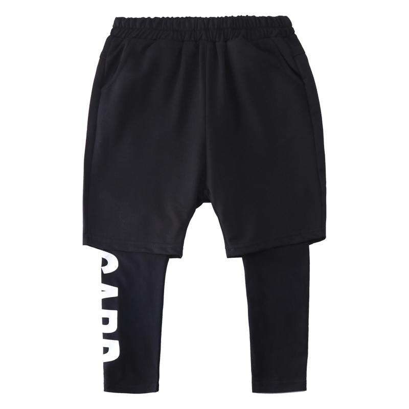 ズボン キッズ 子供 春 秋 男の子 重ね着風 スポーツ ショートパンツ付 レギンス アウトドア レジャー ランニング 厚手 ウエストゴム 綿 黒