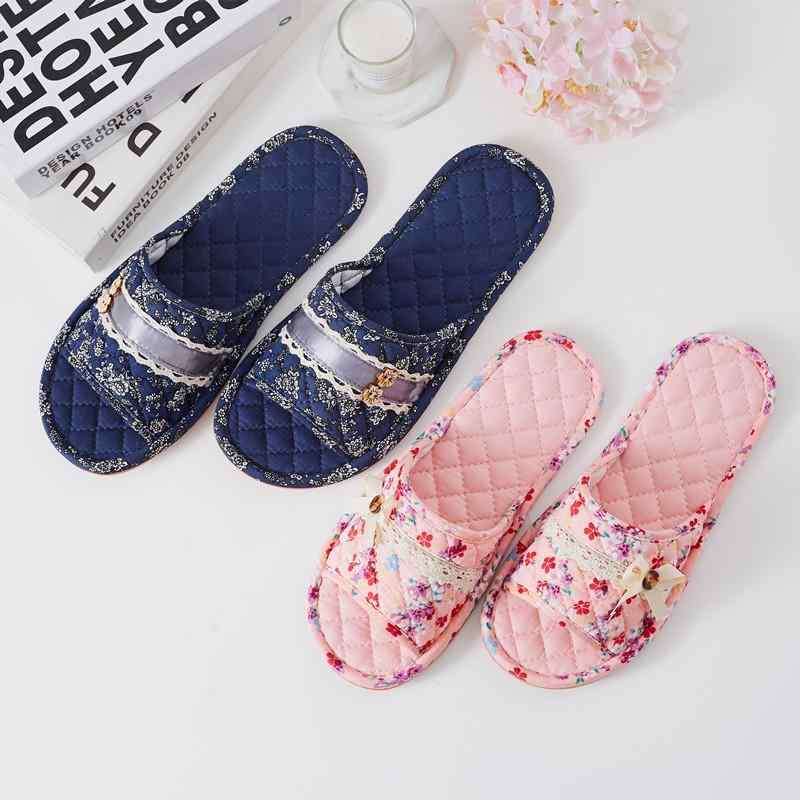 スリッパ 室内用 レディース 家庭用 滑り止め 柔らかい カップル 洗濯可能 静音フロア オールシーズン メンズ 快適 刺繍 花柄 レース リボン ピンク 青 赤
