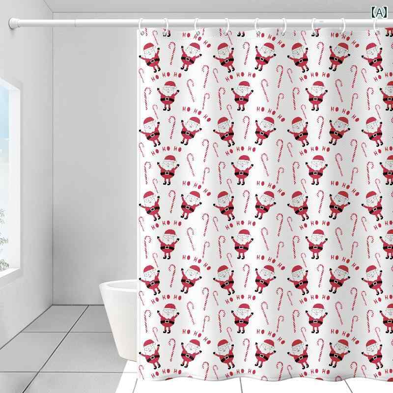 お風呂 シャワーカーテン 浴室 ユニットバス 防水 パンチフリー 防カビ ドア 仕切り パーテーション ドット サンタ かわいい 北欧 シンプル