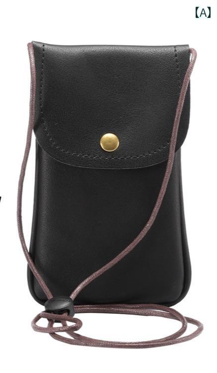 スマホショルダーバッグ レディース かわいい 女の子 ミニ PU 韓国 ブラック ブラウン ゴールド ソフト スナップボタン 無地 シンプル カード ポケット 便利 2