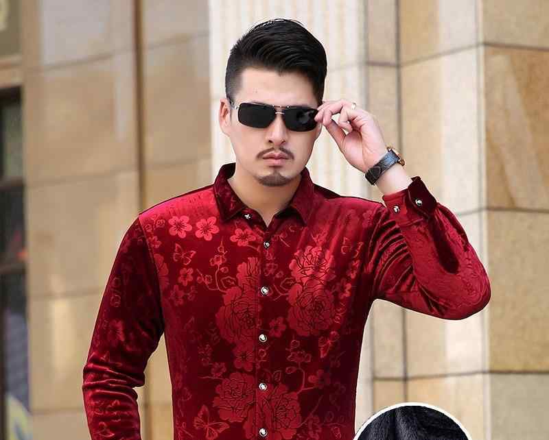 花柄 シャツ メンズ 長袖 おしゃれ 冬 暖かい フリース 厚手 大きいサイズ しわになりにくい 角襟 ビジネス カジュアル 宴会 ブラック レッド ブルー