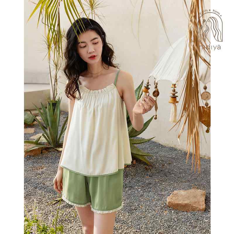 キャミソール パジャマ ショートパンツ セット レディース 春夏 ルームウェア ラウンドネック ギャザー..