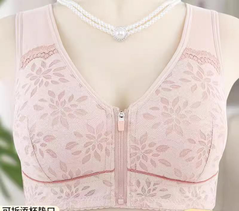 ブラジャー 大きいサイズ ミセス 夏 薄手 フロント ジッパー 下着 レディース ワイヤーリングなし 授乳 前開き 通気性 柔らかい 黒 ピンク 緑