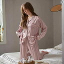 パジャマ レディース 長袖 涼しい ひんやり 快適 春夏秋 ストライプ ルームウェア セットアップ かわいい 前開き ウエストゴム 薄手 刺繍 ピンク クマ(4)