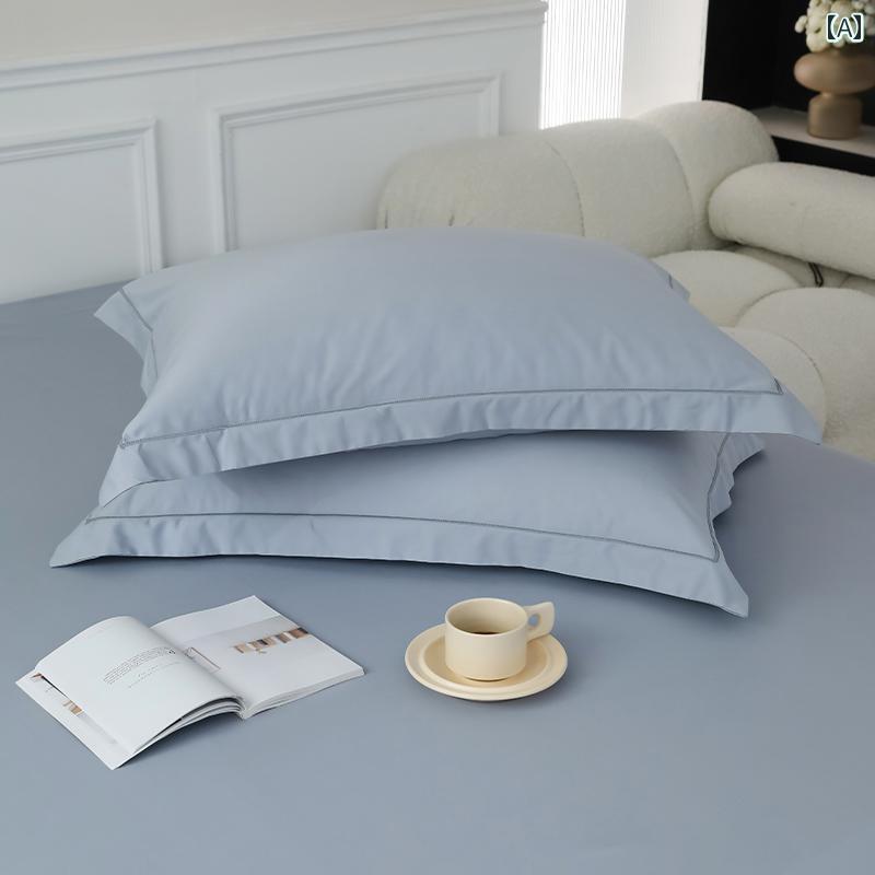 枕カバー 綿 100 おしゃれ シンプル 無地 洗える 48x74cm 大きめ 筒状 ホテル スタイル セット ブルー パープル ブラウン [2]