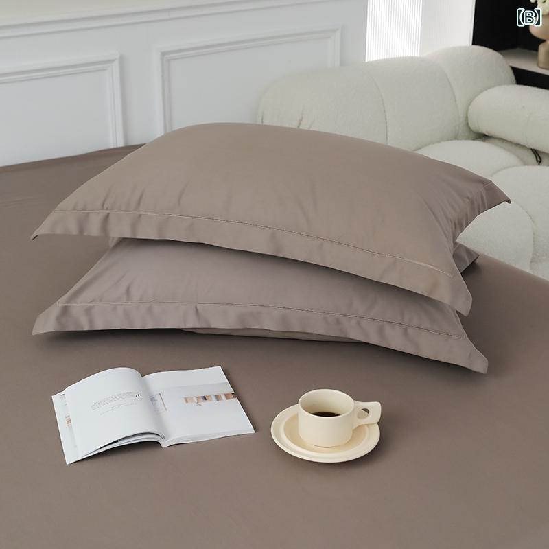 枕カバー 綿 100 おしゃれ シンプル 無地 洗える 48x74cm 大きめ 筒状 ホテル スタイル セット ブルー パープル ブラウン [3]