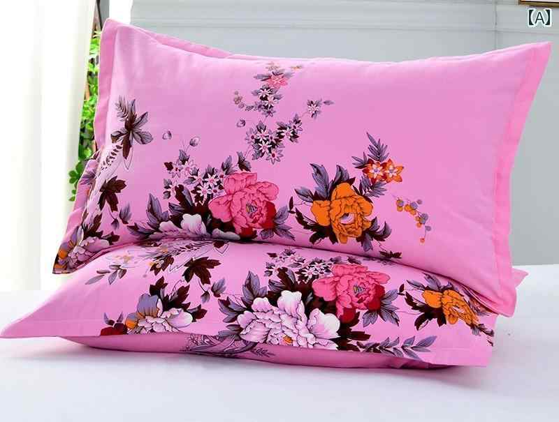 枕カバー 綿 100 おしゃれ 48×74cm 大きめ 2枚 セット 快眠 ヴィンテージ レトロ 筒状 洗える 花 ピンク イエロー ブルー [2]