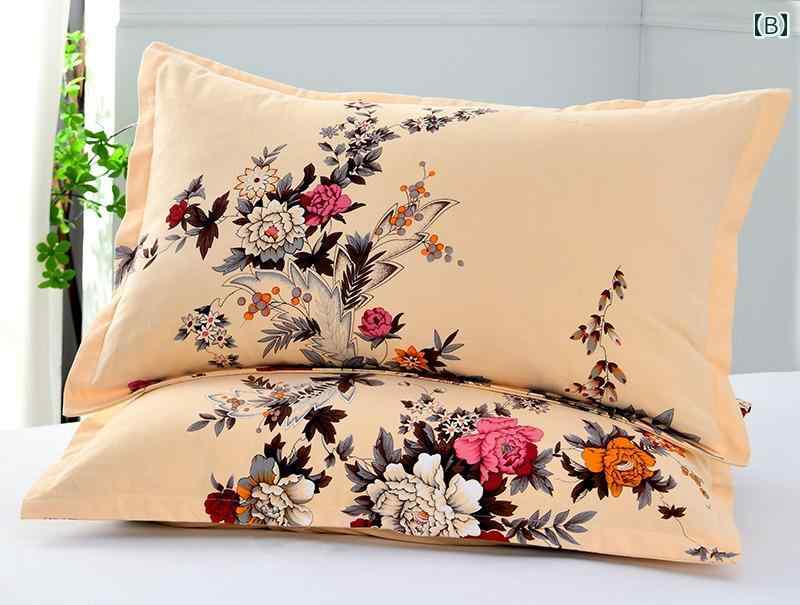 枕カバー 綿 100 おしゃれ 48×74cm 大きめ 2枚 セット 快眠 ヴィンテージ レトロ 筒状 洗える 花 ピンク イエロー ブルー [3]