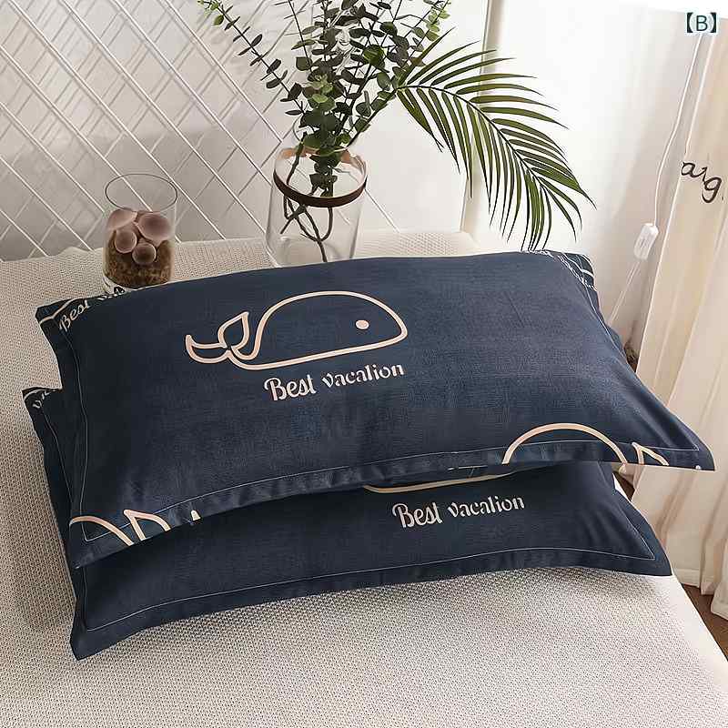 枕カバー かわいい キッズ 40×60 48×74cm 洗える 筒状 毛羽立ちにくい 色あせにくい ポリエステル クジラ 三日月 チェック 青 黒 [2]