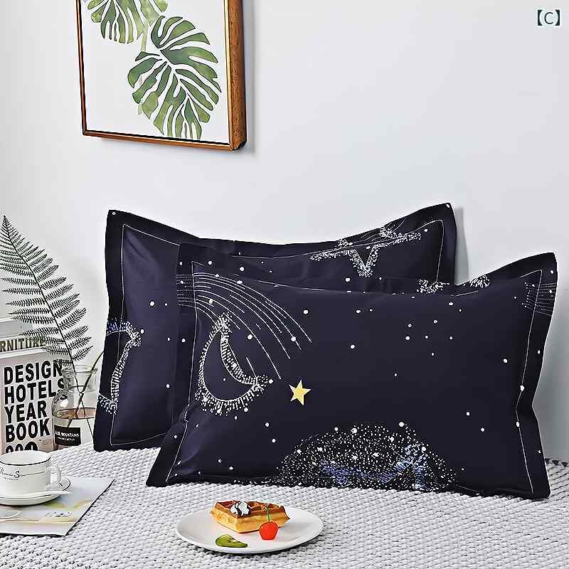 枕カバー かわいい キッズ 40×60 48×74cm 洗える 筒状 毛羽立ちにくい 色あせにくい ポリエステル クジラ 三日月 チェック 青 黒 [3]