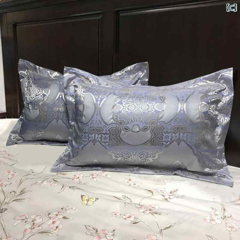 枕カバー コットンサテン おしゃれ 豪華 48×74cm 大きめ 筒状 2枚 セット プレゼント 花 リーフ 幾何学模様 グレー 青 紫 [3]