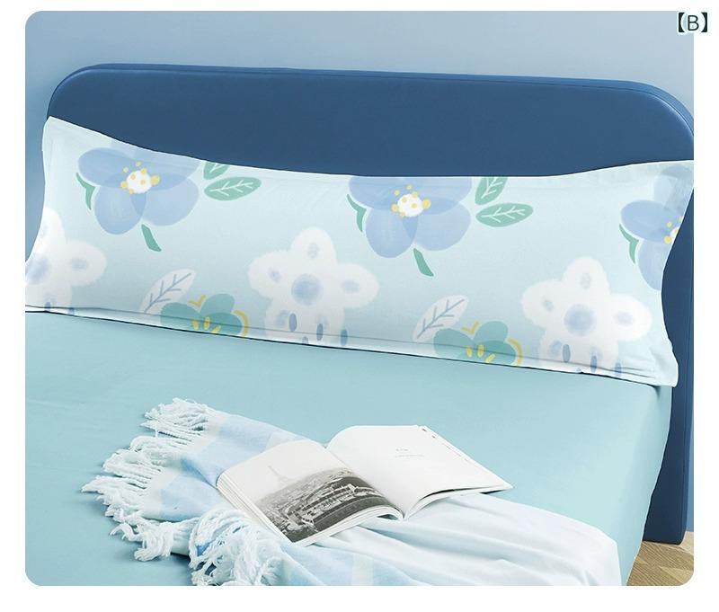 枕カバー 綿 おしゃれ ロング 120 150 180cm 筒状 吸湿 通気性 毛羽立ちにくい 快眠 色褪せにくい 花 イチョウ 青 [3]