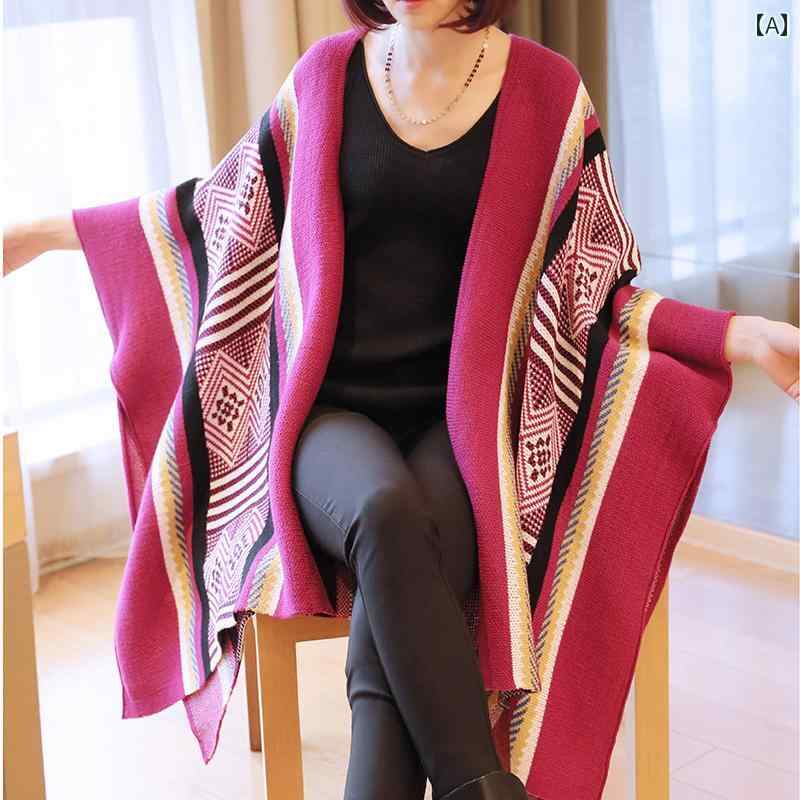 カーディガン レディース 秋 ニット ショール 長袖 ゆったり 大きめ 羽織り 防寒 北欧 エスニック おしゃれ ピンク 青 フリーサイズ