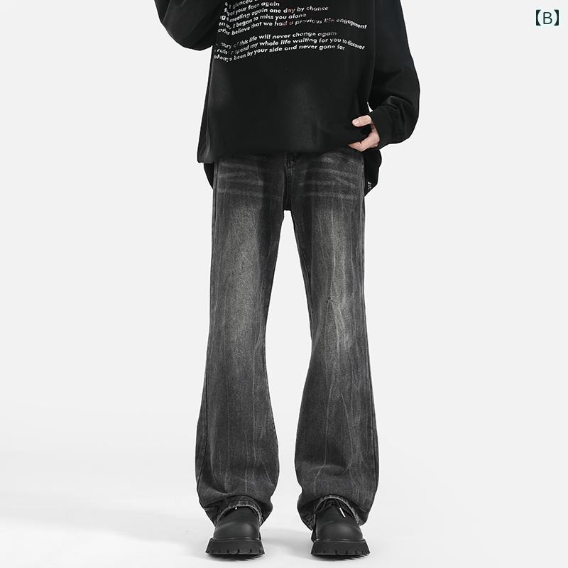 ワイドパンツ メンズ デニム 大きいサイズ 高身長 男性 紳士 ジーンズ 春夏 耐摩擦性 カジュアル アメリカン ゆったり トランペット 青 黒 ウォッシュ 加工 ポケット