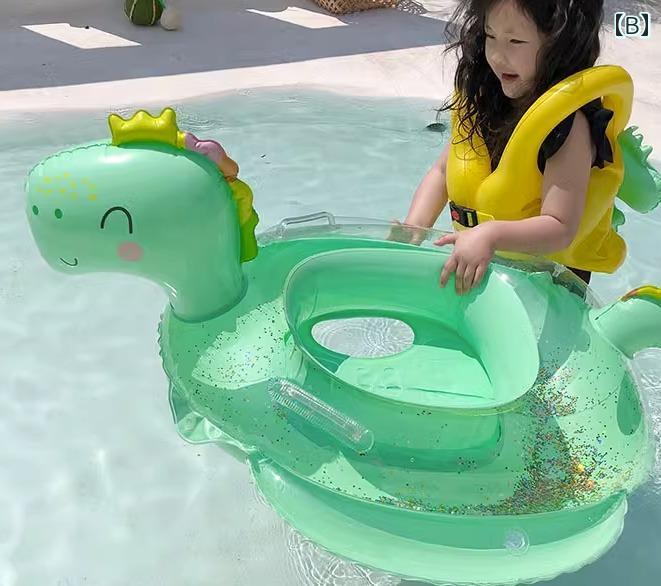 フロントップ楽天市場店のベビー 浮き輪 足入れ キッズ 男の子 女の子 レディース サンシェード 日焼け防止 シッティング ハンドル 厚め 水遊び プール 旅行 かわいい ギフト フラミンゴ アヒル 恐竜 ピンク 白 緑｜アングル3