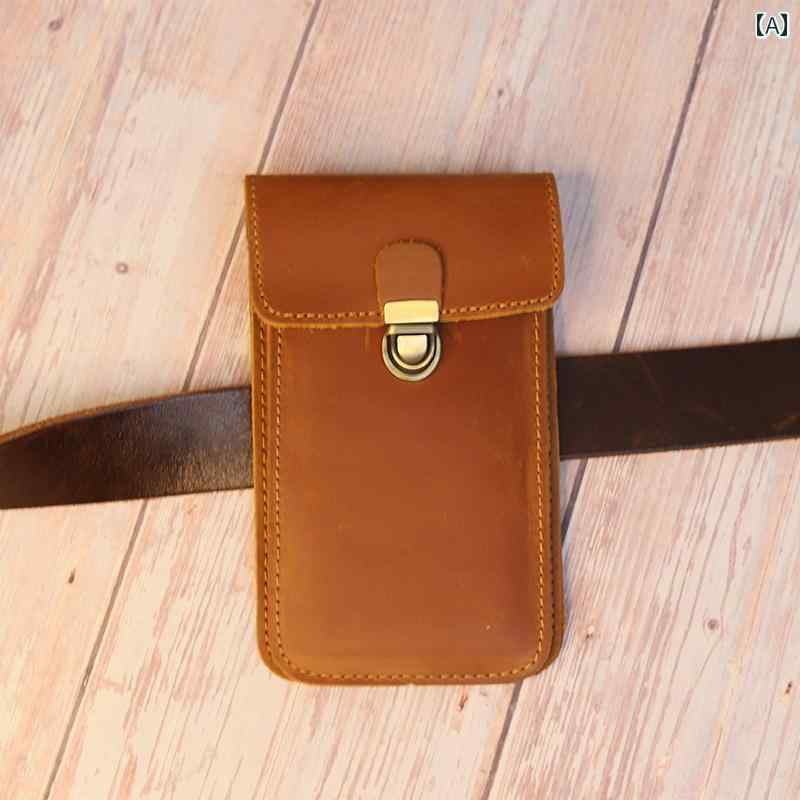 ウエストポーチ メンズ 革 ベルトバッグ 携帯電話 レトロ 薄型 アウトドア 仕事 ポケット ブラウン ス..