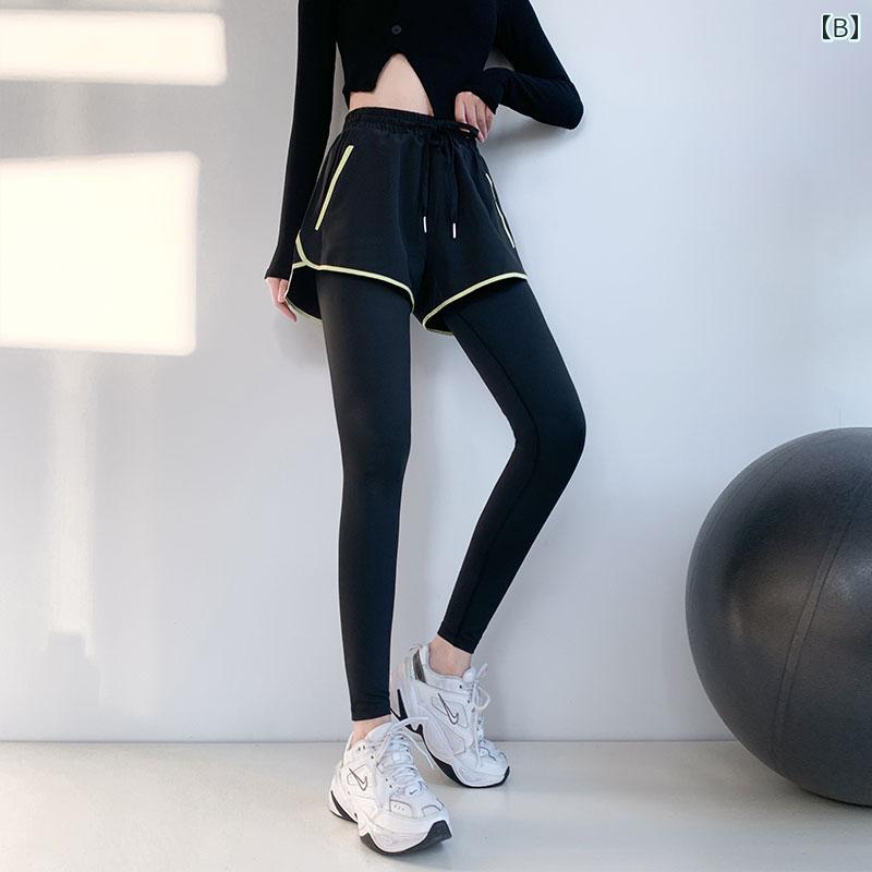 ヨガパンツ レディース かっこいい レギンス 重ね着風 ハイウエスト タイト フィットネス テニス 吸湿 速乾性 通気性 ストレッチ 大きいサイズ 黒