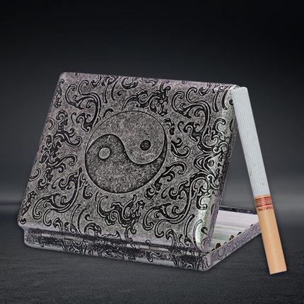 シガレットケース おしゃれ 20本 メンズ ワンタッチ クリップ 耐圧 防水 携帯用 銅 レトロ 感 太極図 花 シルバー プレゼント 誕生日