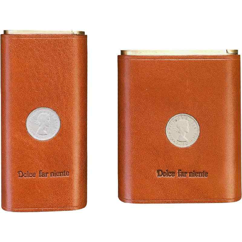 シガレットケース おしゃれ 20本 メンズ 真鍮 牛革 スライド式 耐圧 携帯用 レトロ 感 コイン 緑 茶色 黒 プレゼント 誕生日