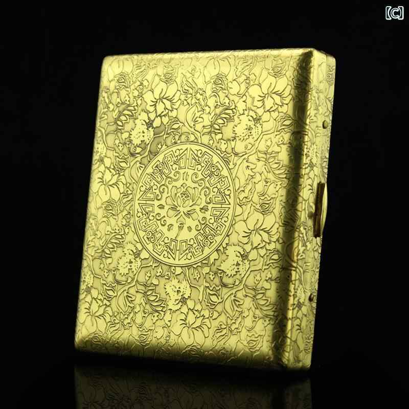 フロントップ楽天市場店のシガレットケース おしゃれ 20本 メンズ クリップ 超薄型 耐圧 防湿 錆びにくい 携帯用 銅 レトロ 彫刻 風景画 牡丹 ブロンズ シルバー プレゼント 誕生日｜アングル3