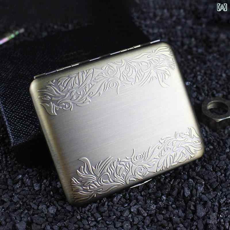 シガレットケース おしゃれ 20本 メンズ クリップ 超薄型 携帯用 ステンレス レトロ 彫刻 チャイナ風 牡丹 唐草 馬 ブロンズ プレゼント 誕生日