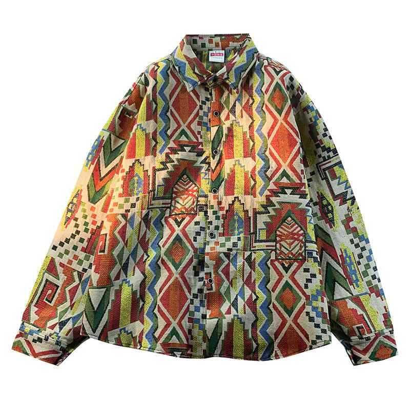 エスニック メンズ シャツ 大きいサイズ 男性 紳士 春秋 ウール 長袖 レギュラーカラー ジャケット カジュアル ゆったり レトロ ヴィン..