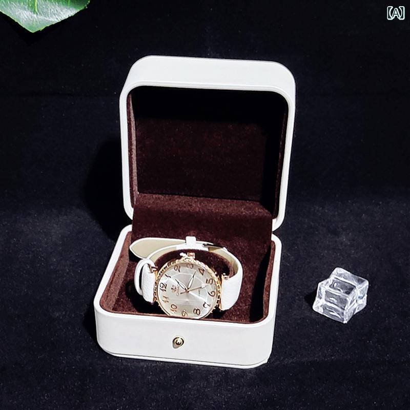 時計 収納ケース 1本 保護 耐久性 PU レザー 防水 ハード ロング スクエア ボックス ピロー インテリア 旅行 出張 プレゼント ポータブル おしゃれ 白 緑 赤