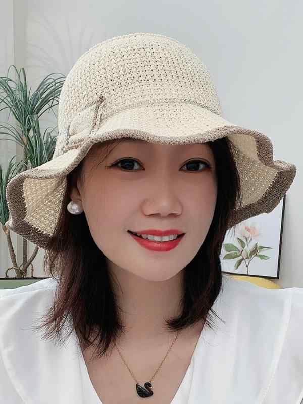 For Women - バケットハット レディース 夏 かわいい 日焼け防止 つば広 フリーサイズ リボン 旅行 レジャー アウトドア カーキ ベージュ 青