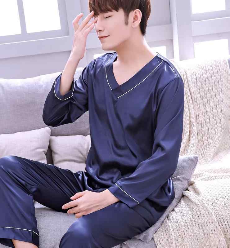 アイスシルク パジャマ メンズ シンプル Vネック 長袖