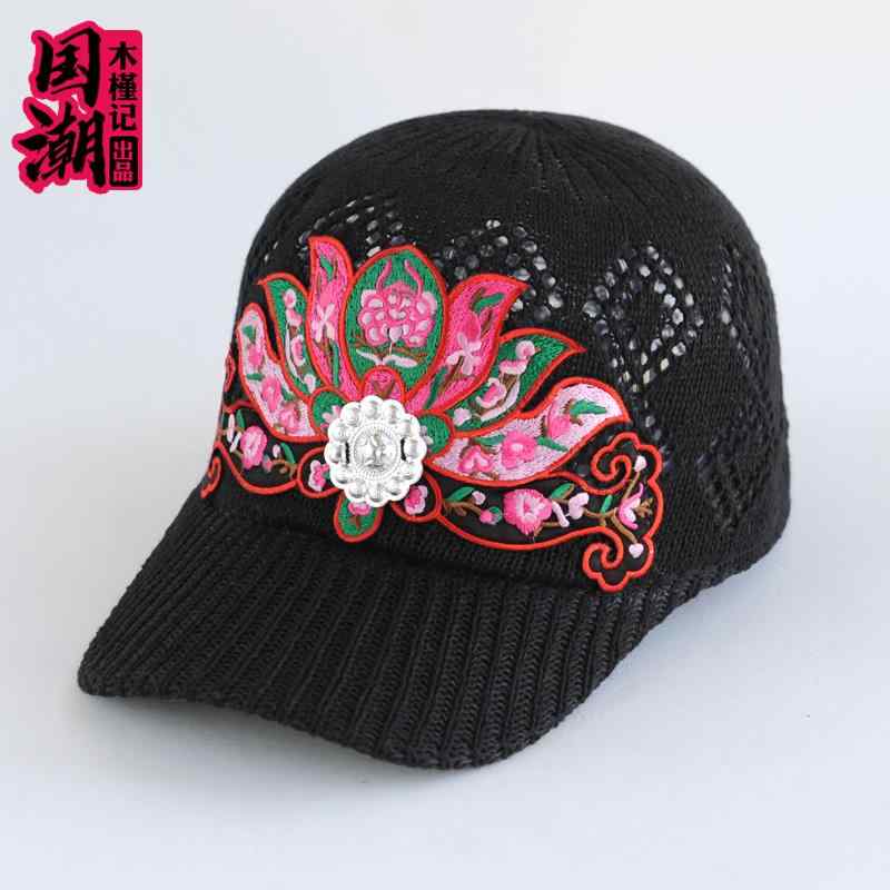 キャップ レディース おしゃれ 帽子 カジュアル エスニック 刺繍 花 女性 春夏 薄手 ニット 通気性 ひさし アウトドア サンハット