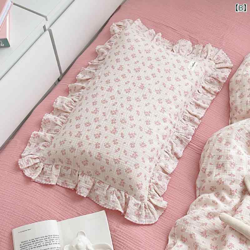 枕カバー 子供 ベビー 洗濯機 洗える 30*50cm コットン ピロケース ガーゼ 通気性 柔らかい 吸汗性 快適 安眠 シングル ソフト 寝具 かわいい ガーリー 韓国 花柄 フリル うさぎ ネコ ひつじ [3]