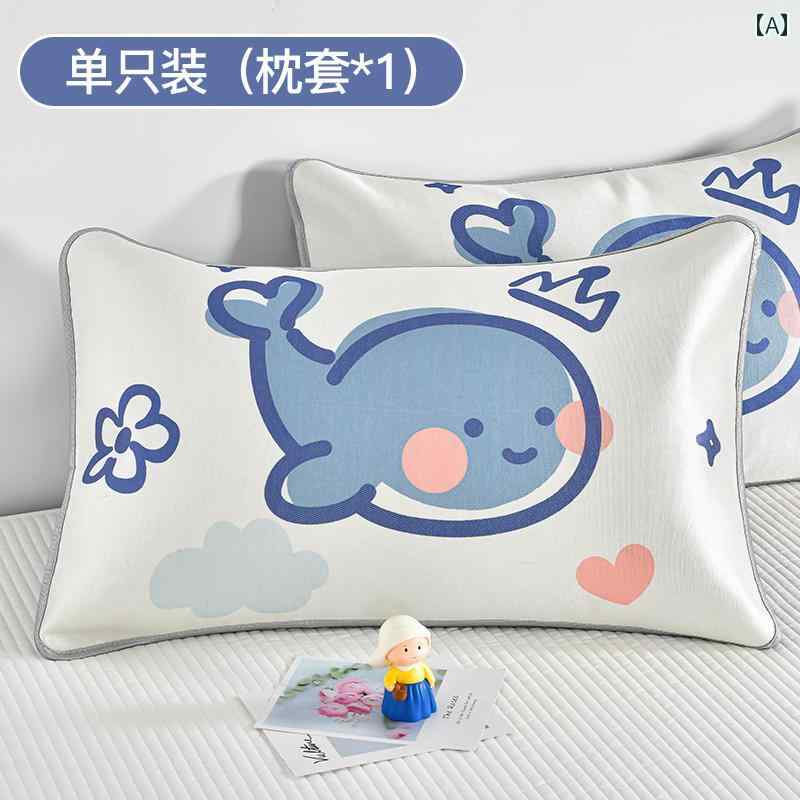 枕カバー 接触冷感 子ども 夏用 洗える 30*50cm ピロケース 涼しい 通気性 柔らかい 吸汗性 三層構造 快適 安眠 シングル ソフト 寝具 かわいい くじら 2枚 セット [2]
