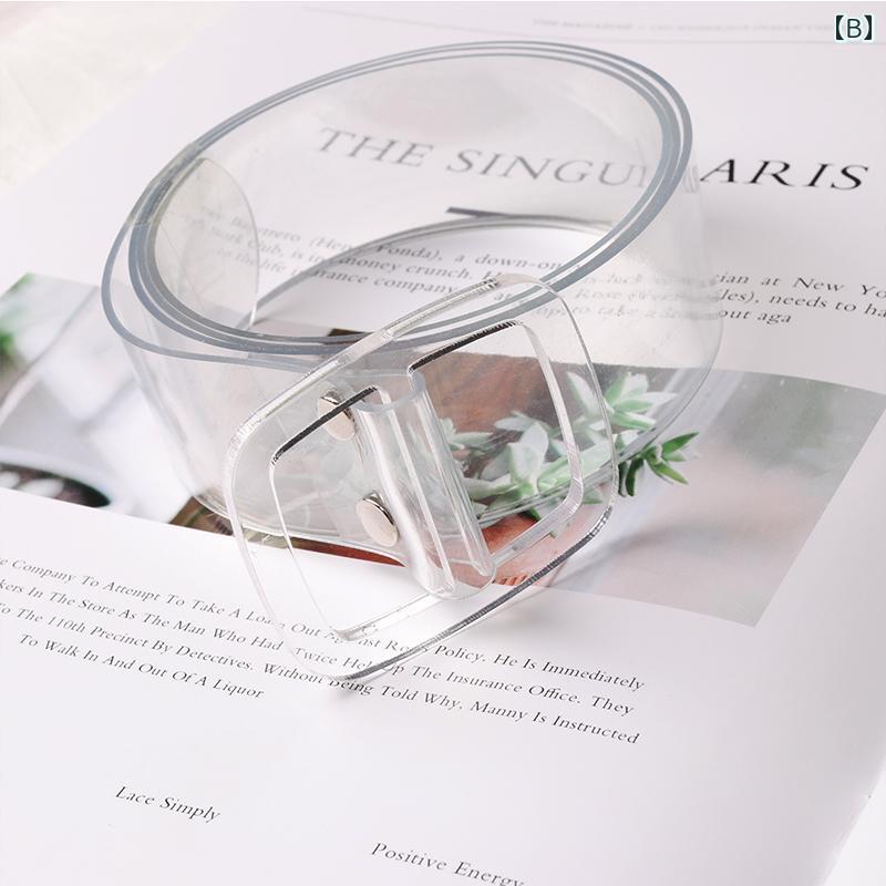 ベルト レディース クリア スケルトン 太め 幅広 穴なし 調節 自由 韓国 ウエストマーク カジュアル ワンピース ジーパン 無地 透明