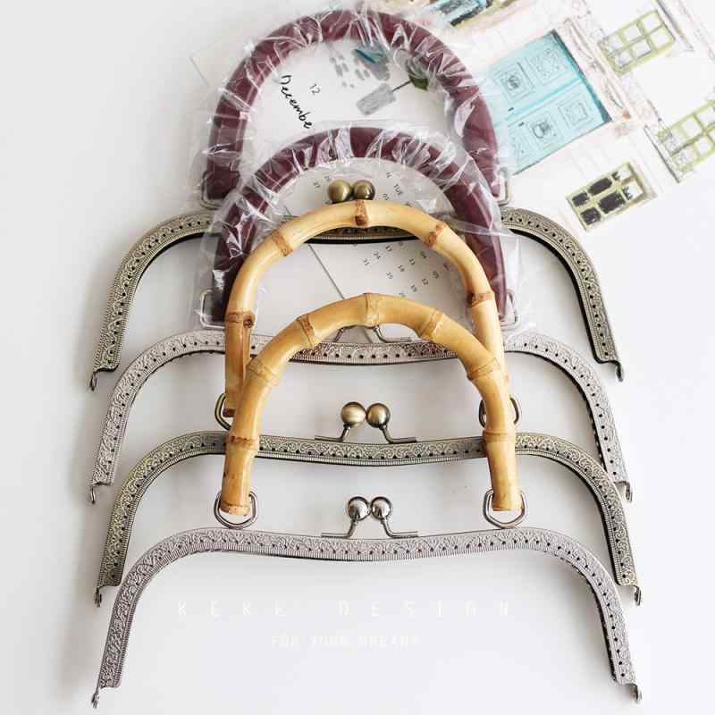 がま口 口金 縫い付けタイプ バッグ ハンドメイド 素材 木製 竹 M型 ハンドル おしゃれ ナチュラル ア..